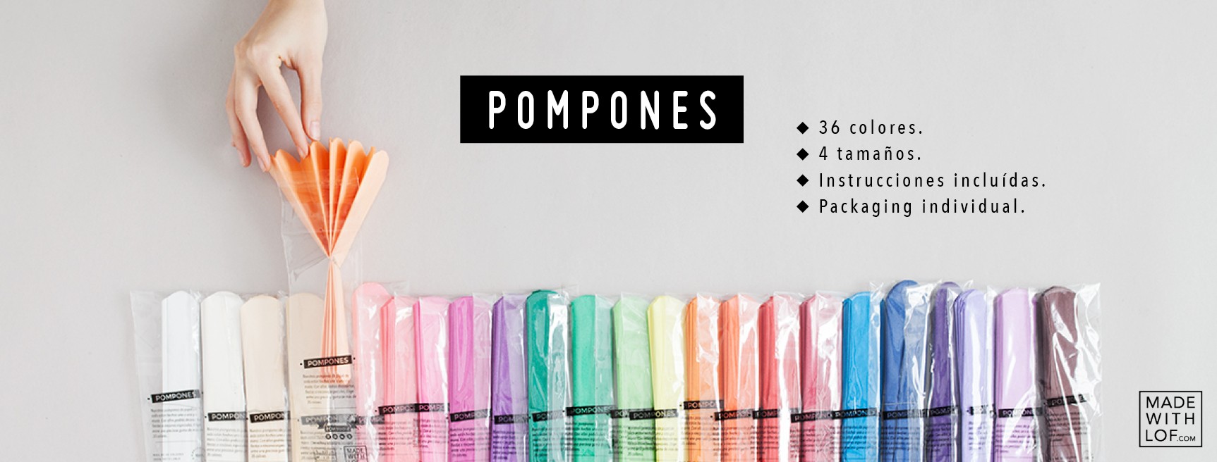 Pompones de papel de seda colores y tamaños